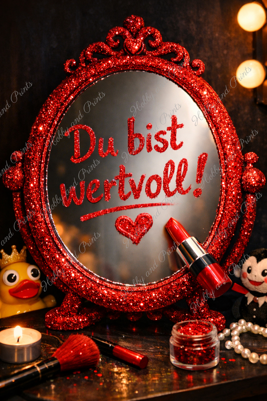 „Du bist wertvoll“ Spiegel – Rot Glamour Statement