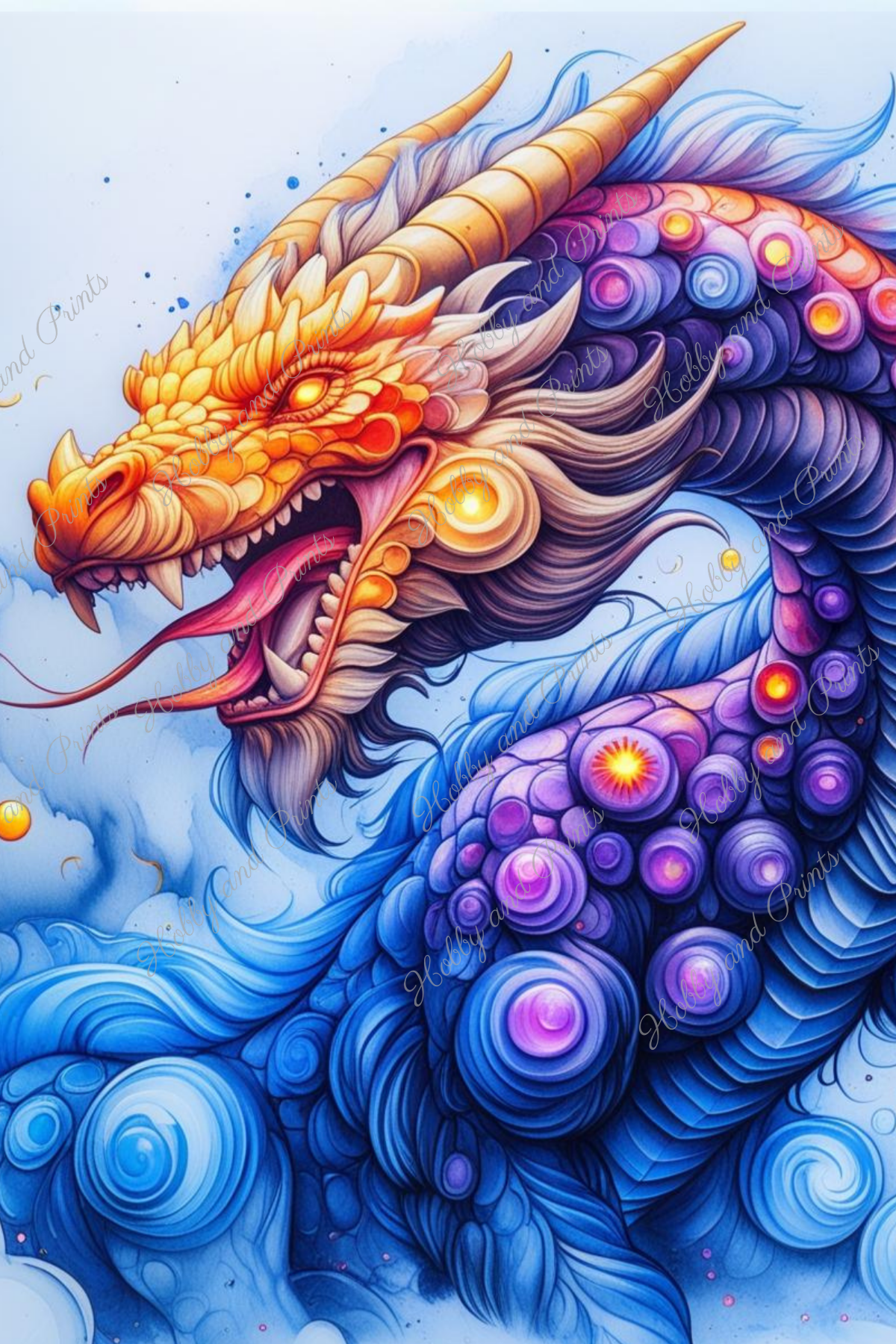 Bunter Drache in gelb blau