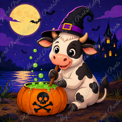 Halloween Kuh mit Hexenhut