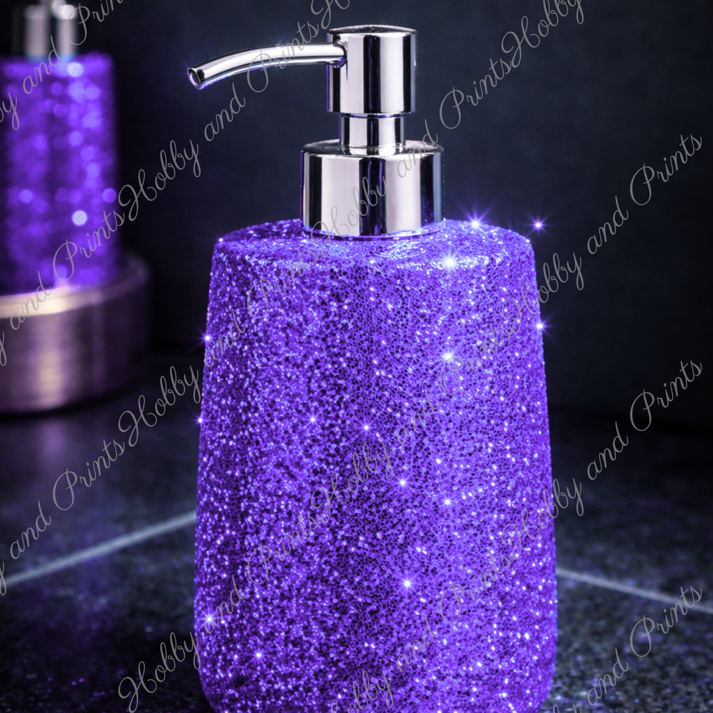Glitzer Seifenspender Violett – Luxus Badezimmer Deko
