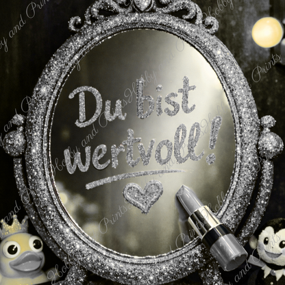 „Du bist wertvoll“ Spiegel – Silber Glamour Statement