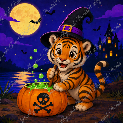 Halloween Tiger mit Hexenhut