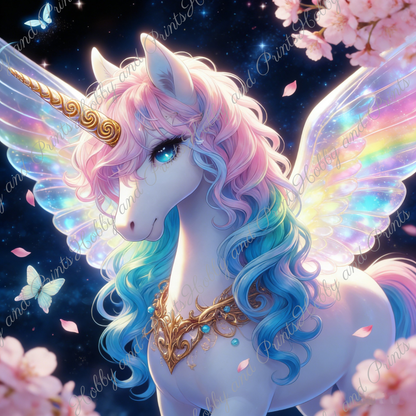 Einhorn Rainbow bei Nacht