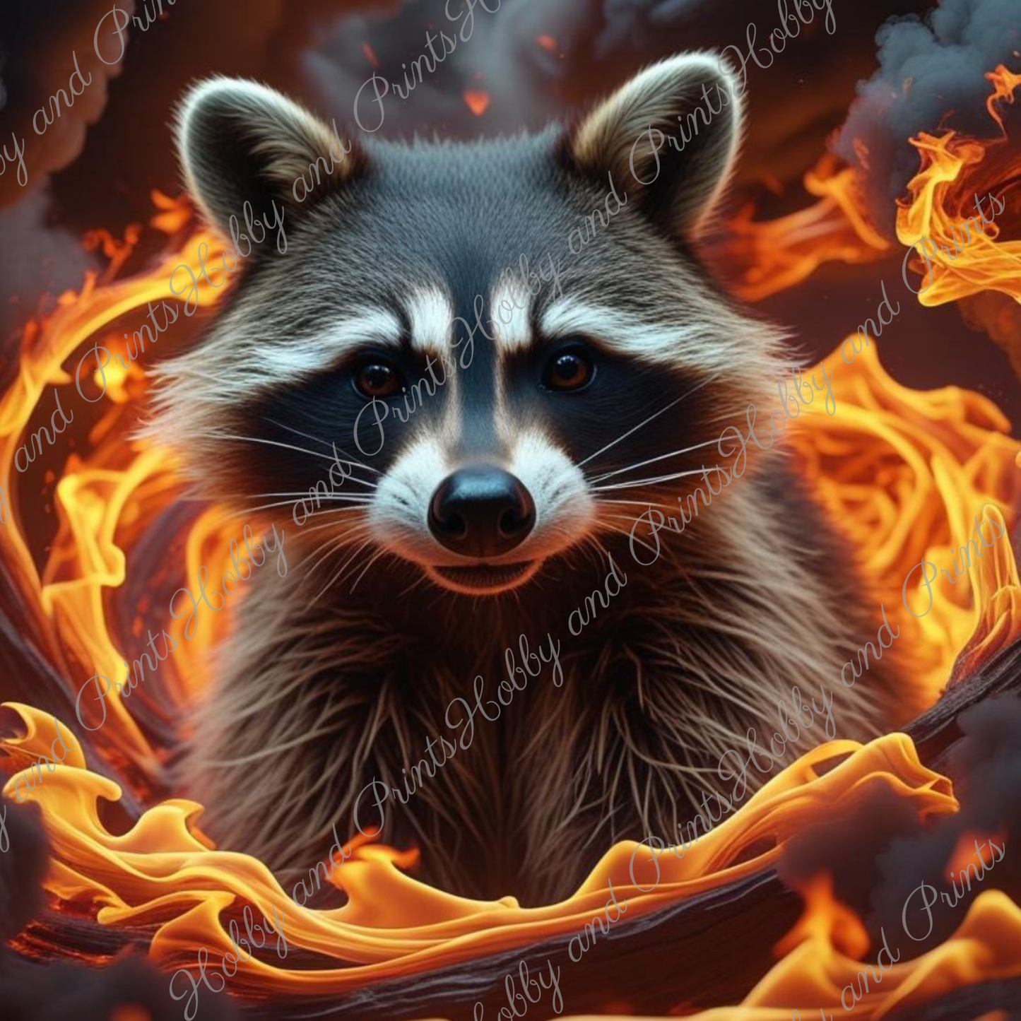 Waschbär im Flammenwirbel