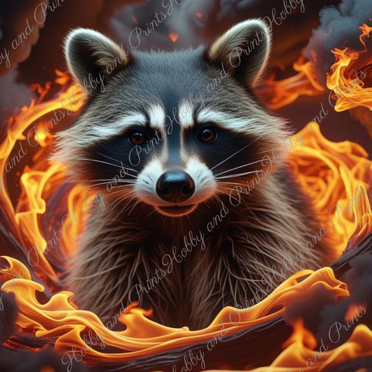 Waschbär im Flammenwirbel