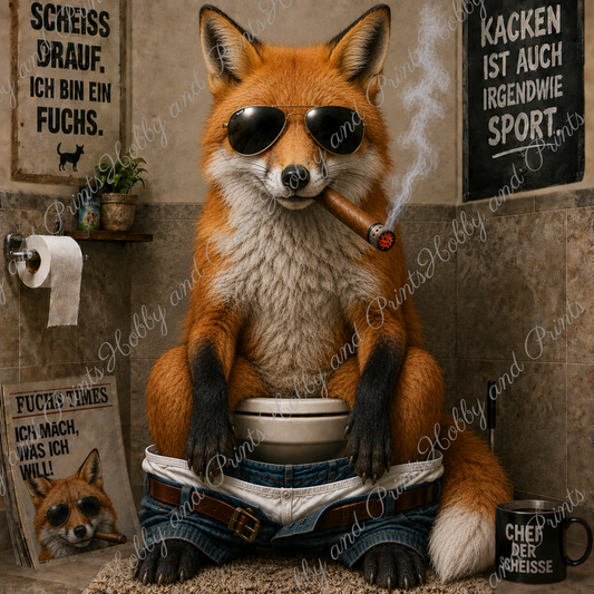rauchender Fuchs auf seinem Toilettenthron