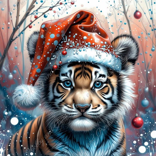 Tiger Mila mit Weihnachtsmütze