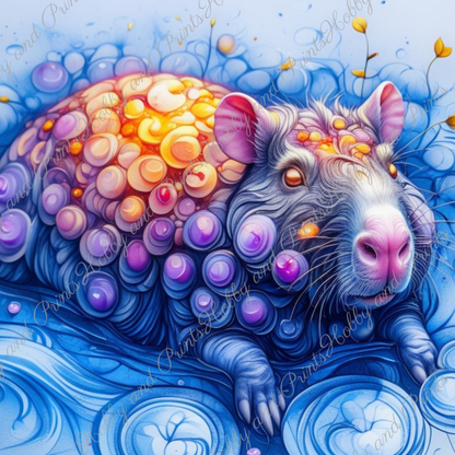 Buntes Capybara in gelb blau
