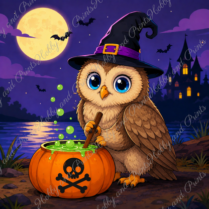 Halloween Eule mit Hexenhut