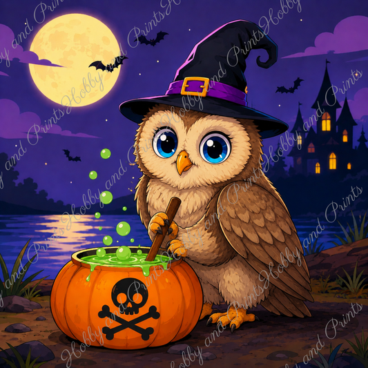 Halloween Eule mit Hexenhut