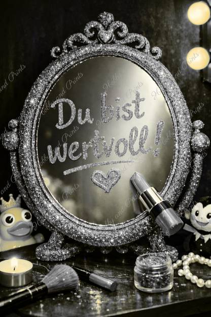 „Du bist wertvoll“ Spiegel – Silber Glamour Statement