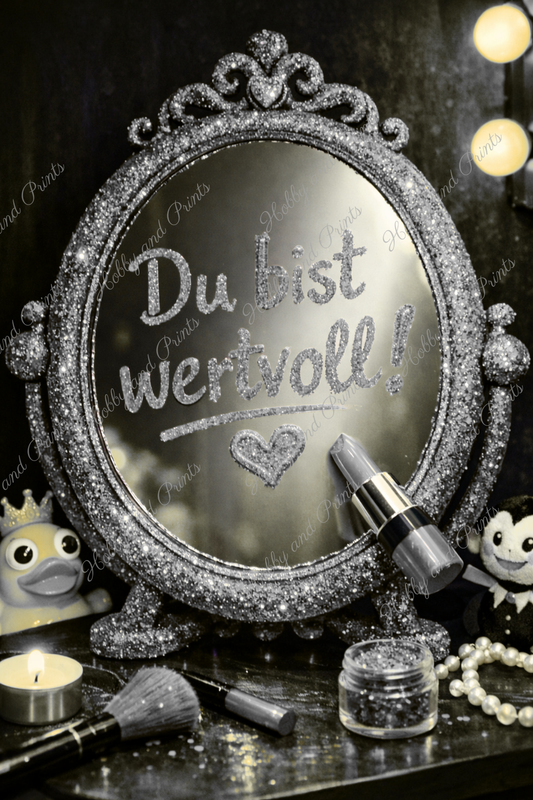 „Du bist wertvoll“ Spiegel – Silber Glamour Statement