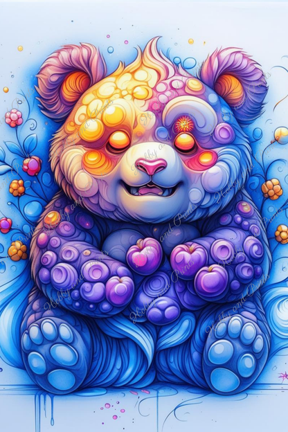 Bunter Pandabär in gelb blau