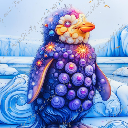 Bunter Pinguin in gelb blau