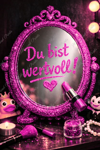 „Du bist wertvoll“ Spiegel – Pink Glamour Statement