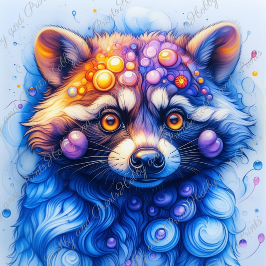 Bunter Waschbär in gelb blau