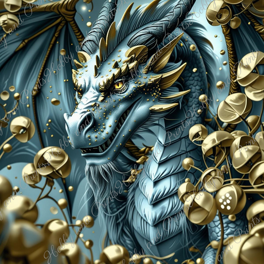 Majestätischer Drache Rumpel mit goldenen Akzenten