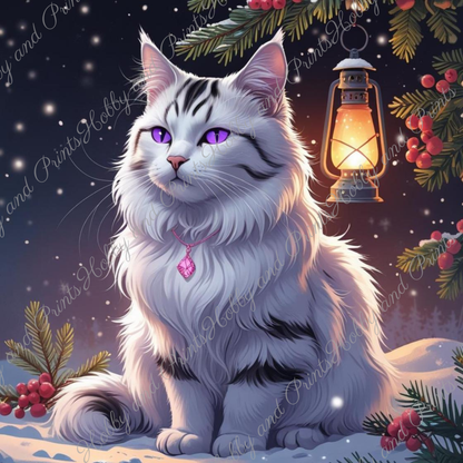 weiße Katze im Schnee