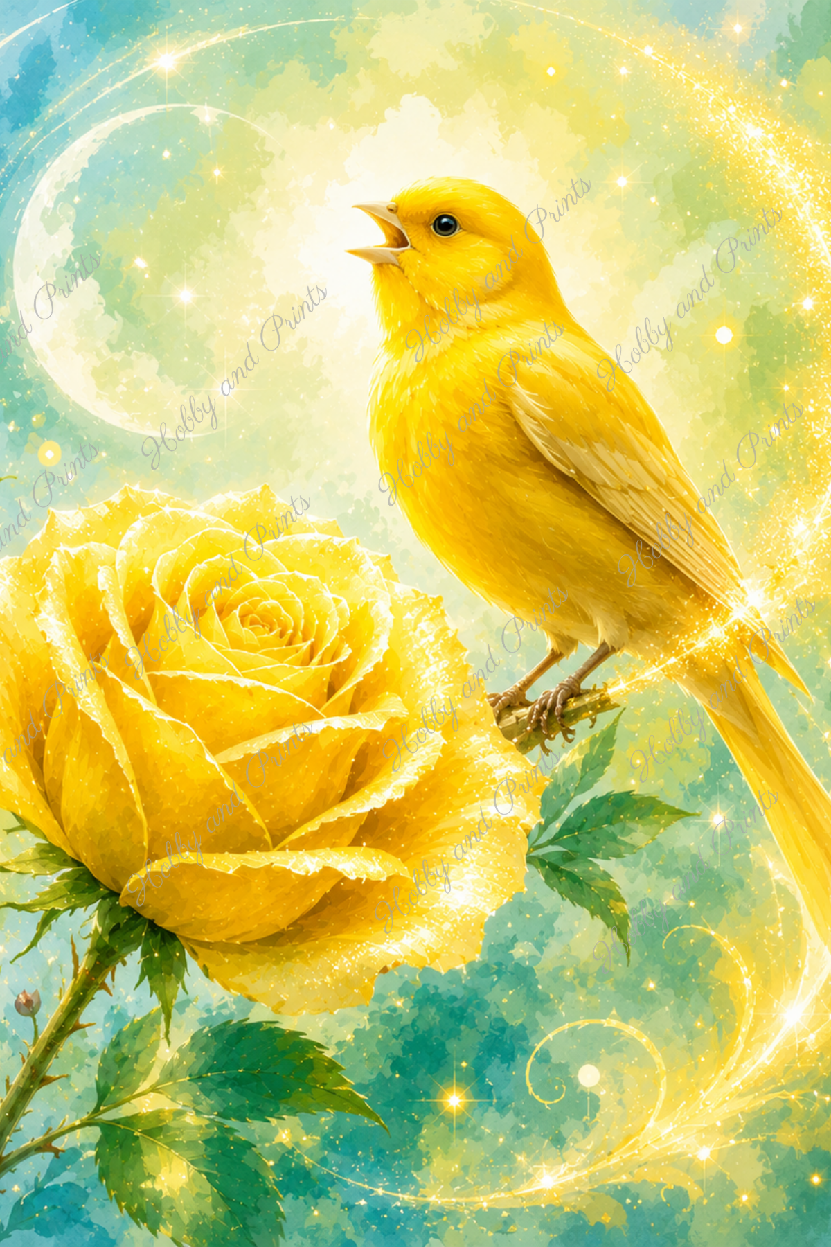 Gelber Kanarienvogel im mystischen Licht