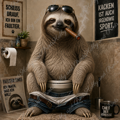 rauchendes Faultier auf seinem Toilettenthron