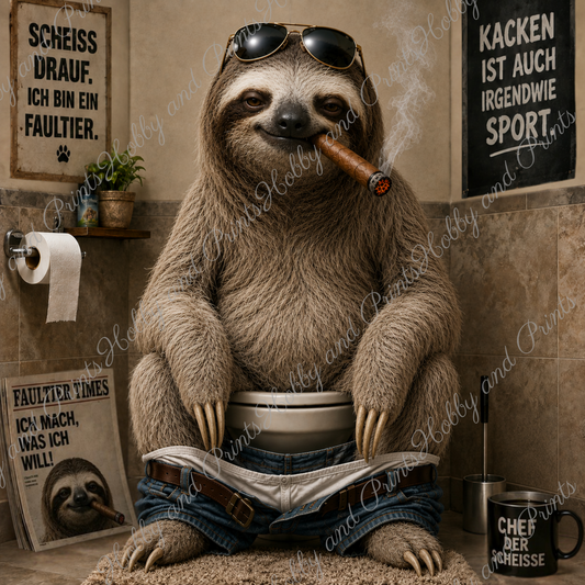 rauchendes Faultier auf seinem Toilettenthron
