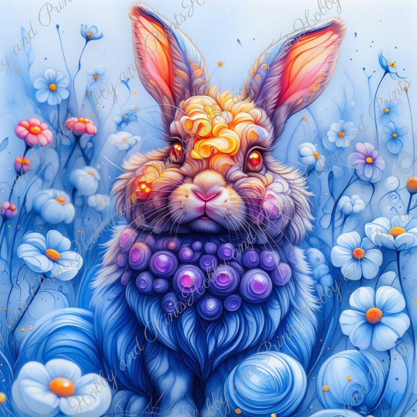 Bunter Hase in gelb blau