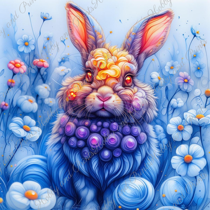 Bunter Hase in gelb blau