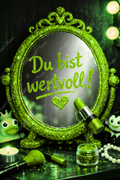„Du bist wertvoll“ Spiegel – Grün Glamour Statement