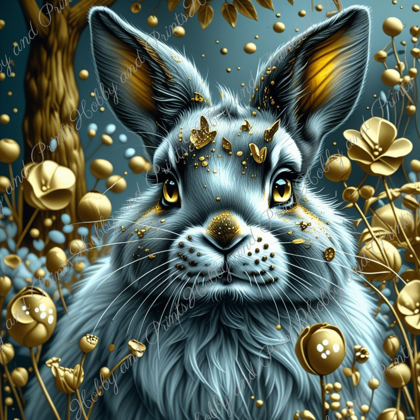 Majestätischer Hase Schmusi mit goldenen Akzenten