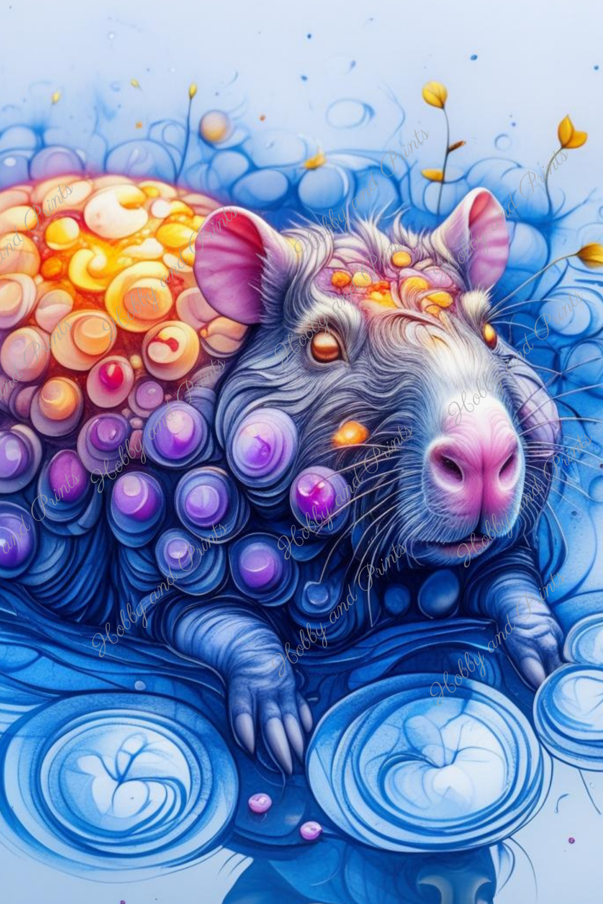 Buntes Capybara in gelb blau