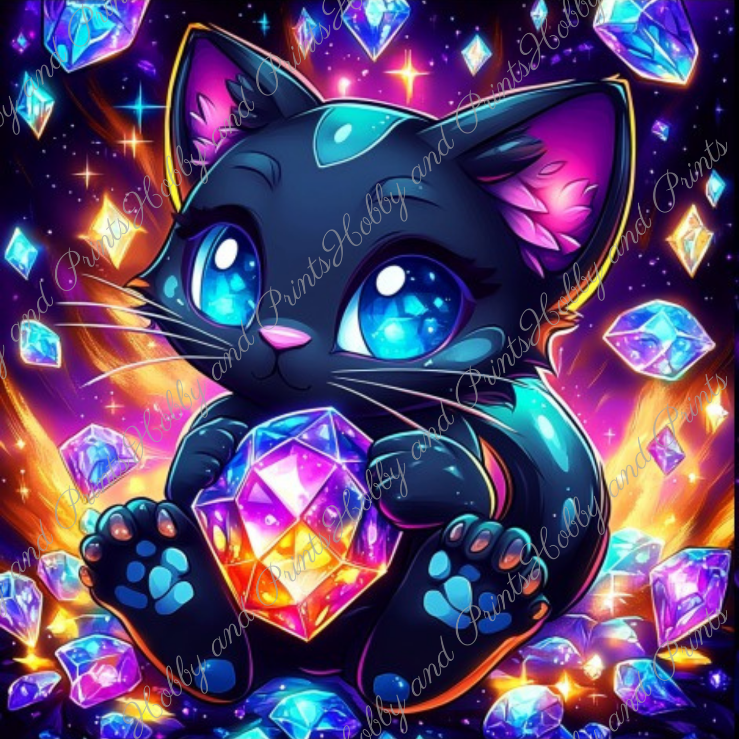 schwarze Katze mit Diamanten