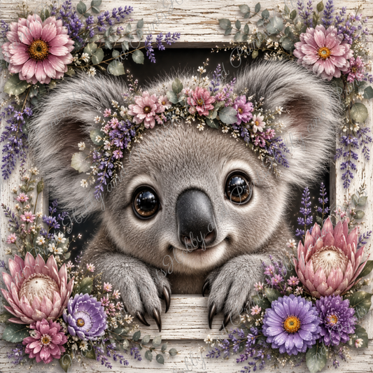 Koalabär mit Blumenkranz