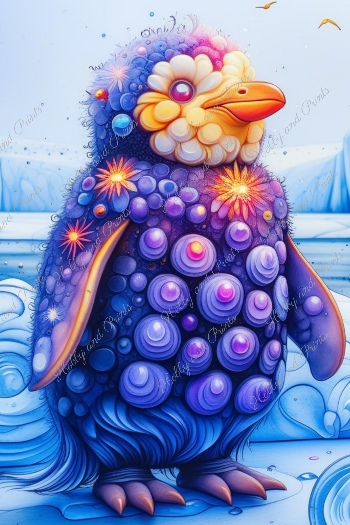 Bunter Pinguin in gelb blau