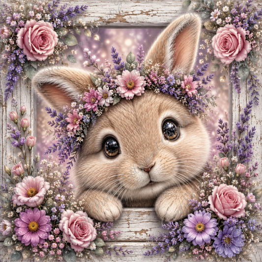 Hase mit Blumenkranz