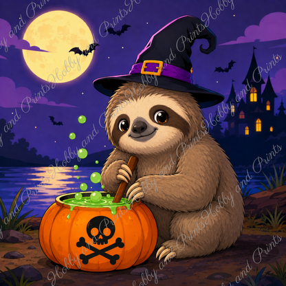 Halloween Faultier mit Hexenhut