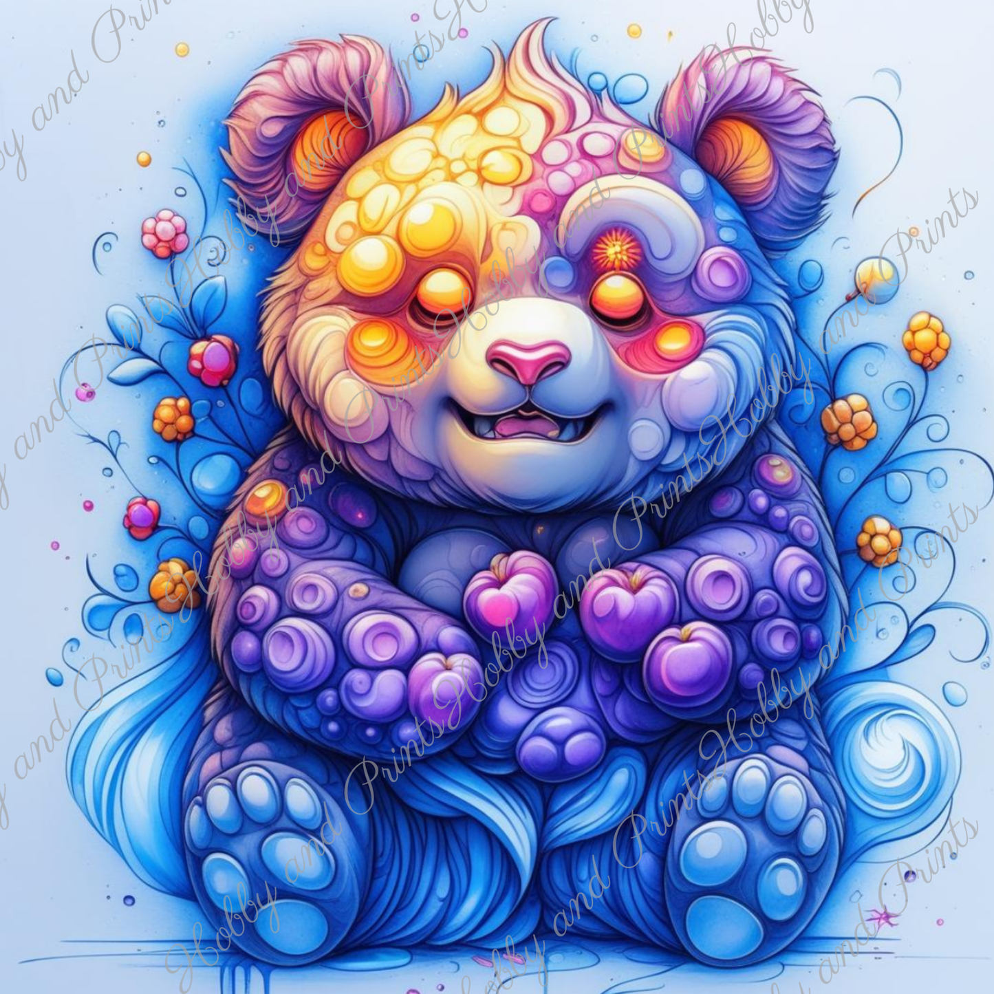 Bunter Pandabär in gelb blau