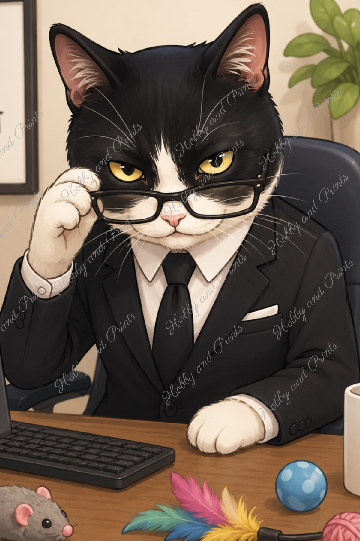 Cat Boss – Süße Katze im Anzug am Schreibtisch