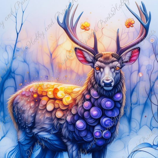Bunter Hirsch in gelb blau