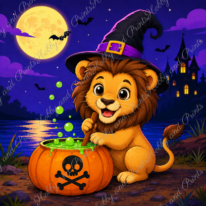 Halloween Löwe mit Hexenhut