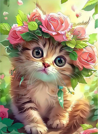 süße Katze mit Rosenkranz