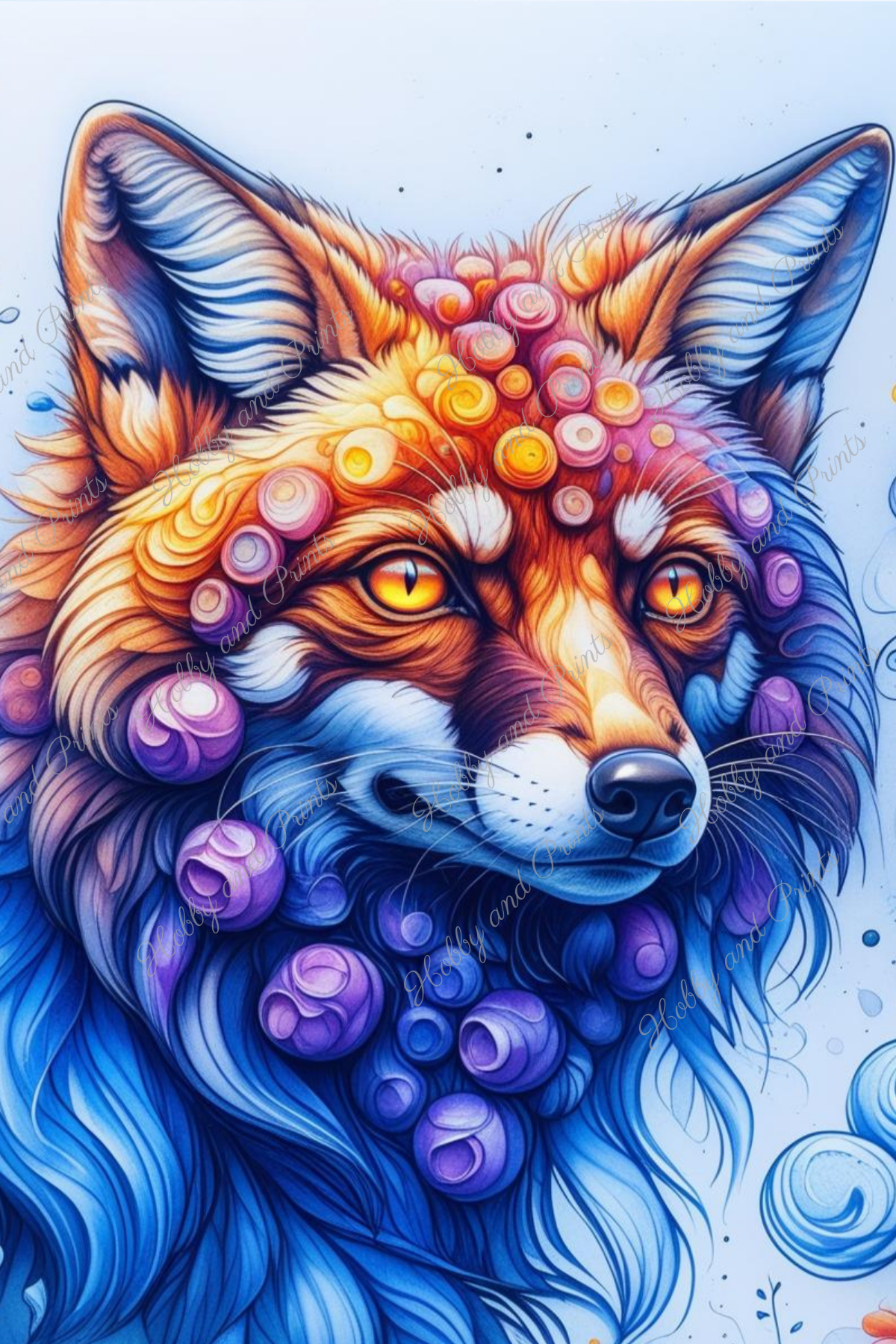 Bunter Fuchs in gelb blau
