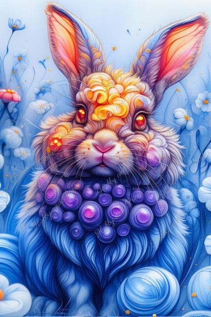 Bunter Hase in gelb blau