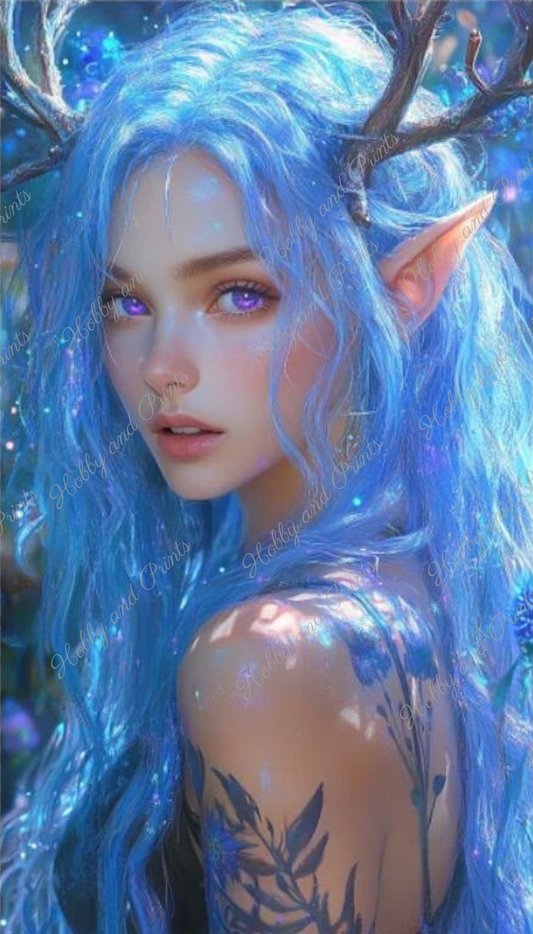 mystische Elfe mit blauen Haaren