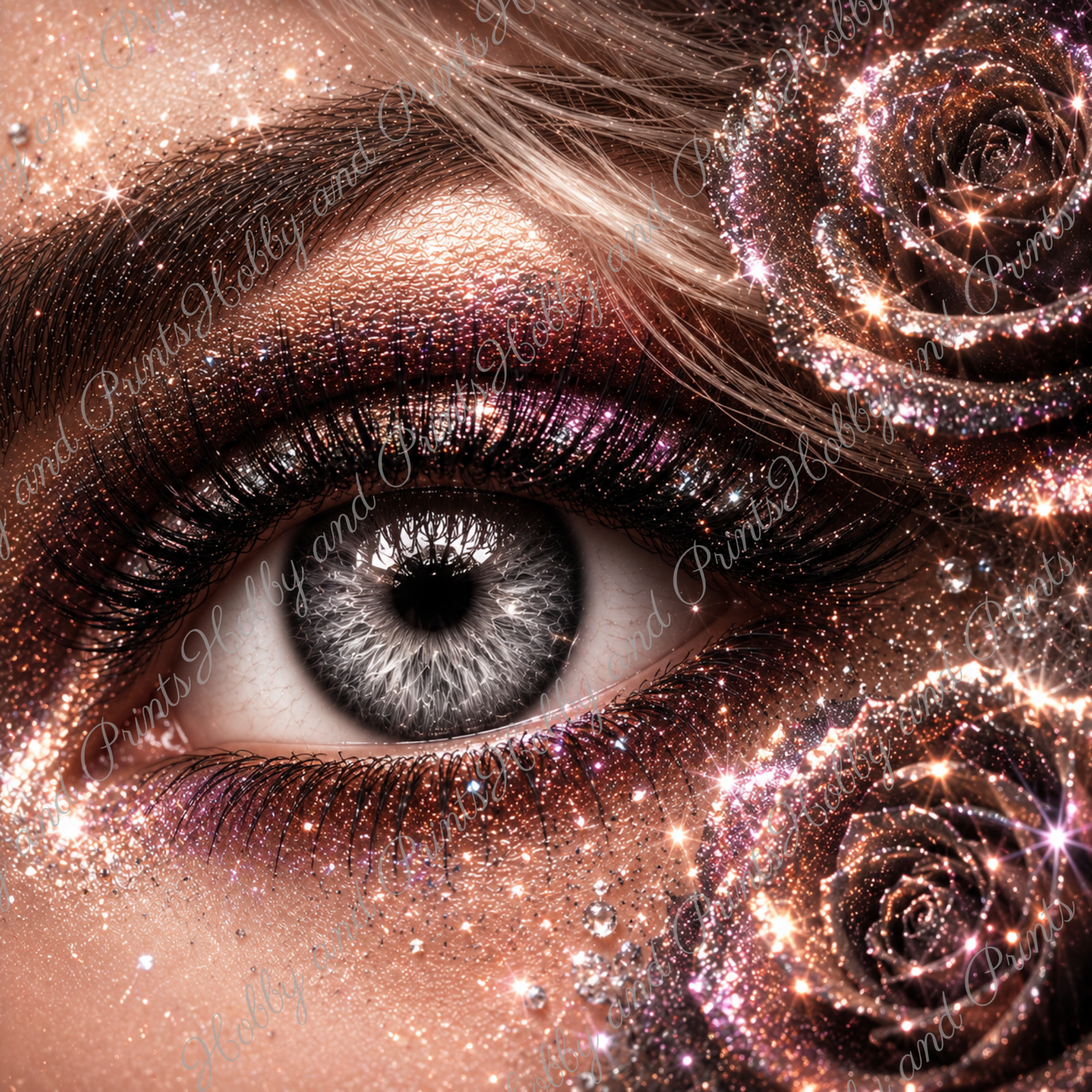 Glamour Auge mit glitzernden Rosen