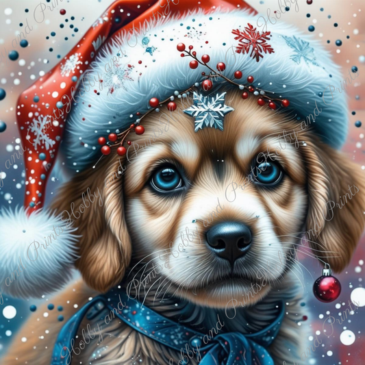 Welpe Lotti mit Weihnachtsmütze