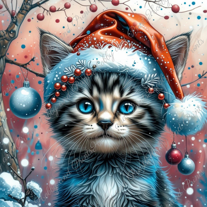 Katze Fiedel mit Weihnachtsmütze