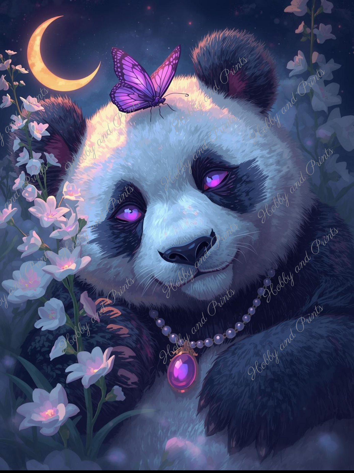 fantasievoller Pandabär bei Nacht
