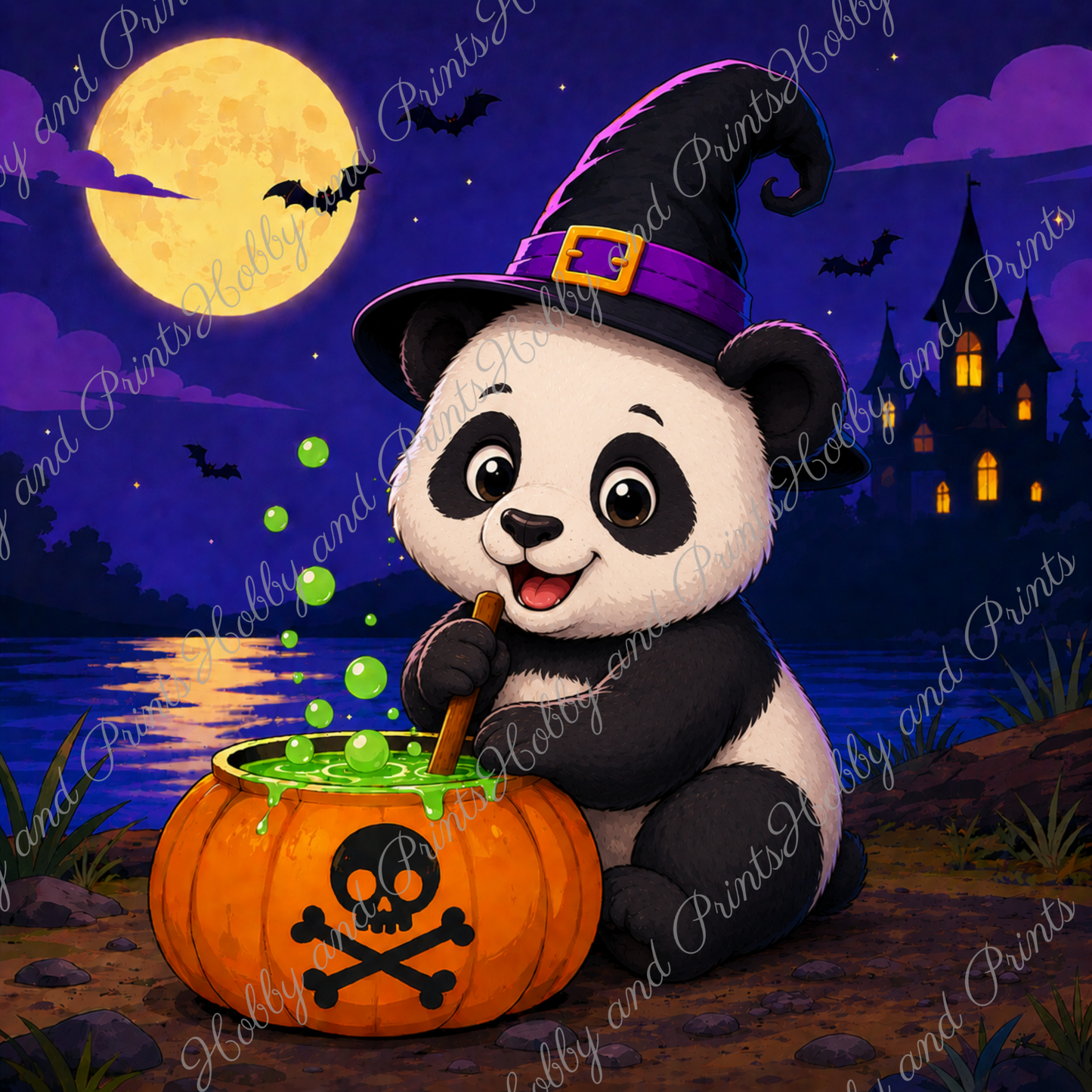 Halloween Pandabär mit Hexenhut