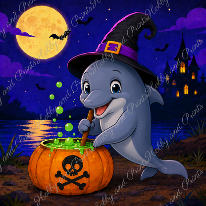 Halloween Delfin mit Hexenhut