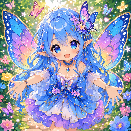 Fantasy Fee – Blaue Elfe mit Schmetterlingen